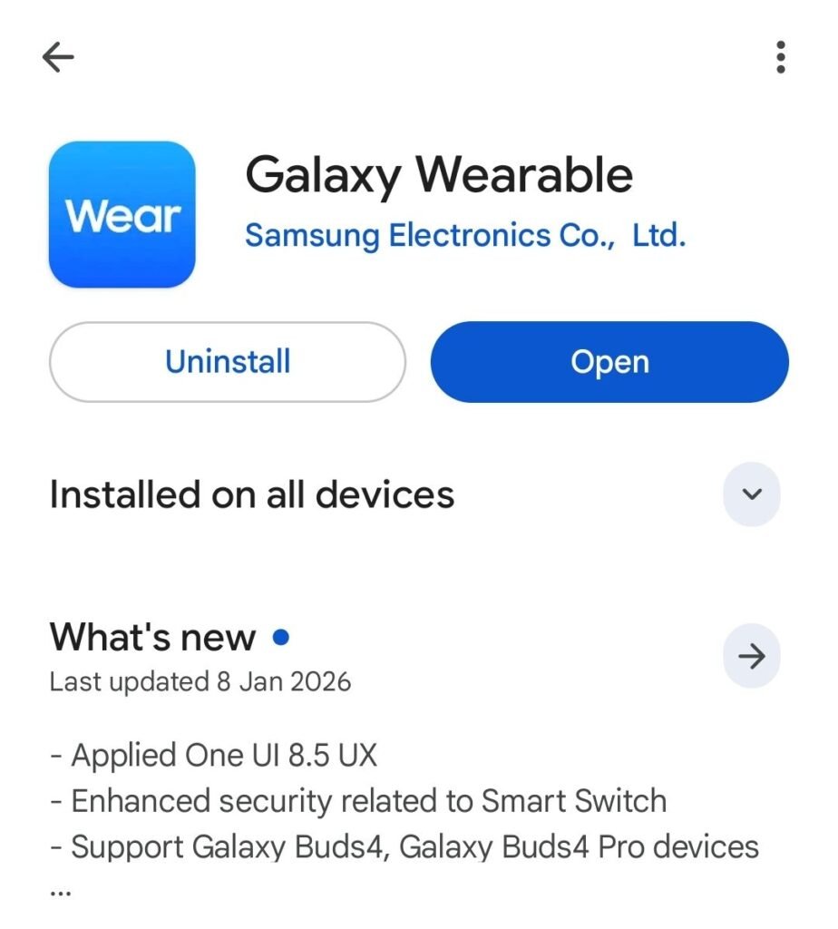 Galaxy Wearable App Update
