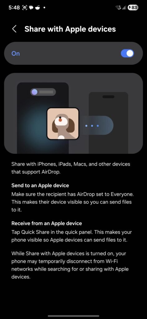 Apple AirDrop on Galaxy A Series