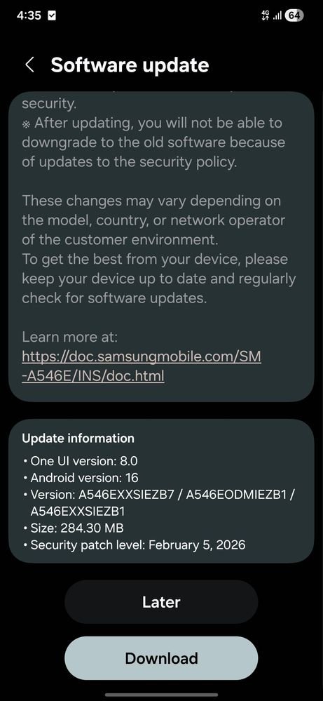 Galaxy A54 February Update