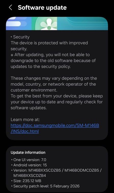 Galaxy M14 February Update