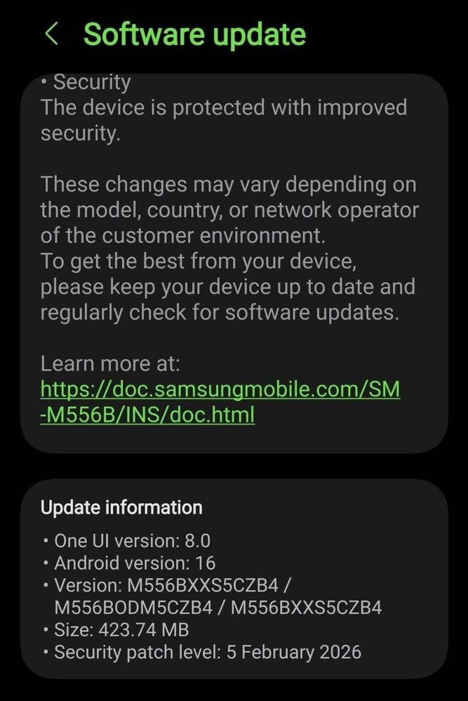 Galaxy M55 February Update