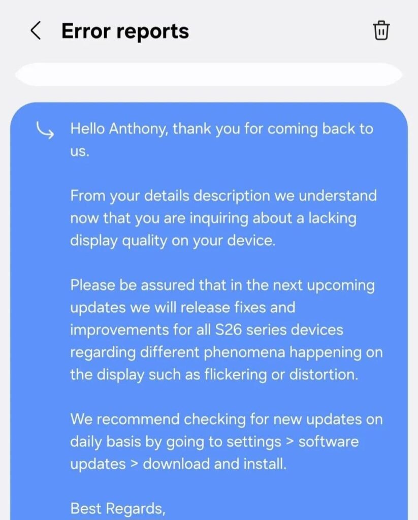 Galaxy S26 Ultra Display issue