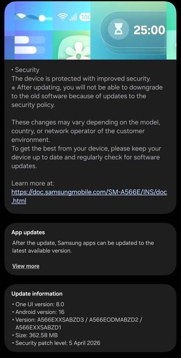 Galaxy A56 April 2026 Security Update