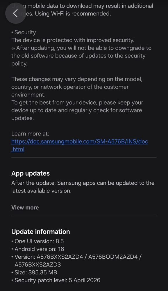 Galaxy A57 April 2026 Update