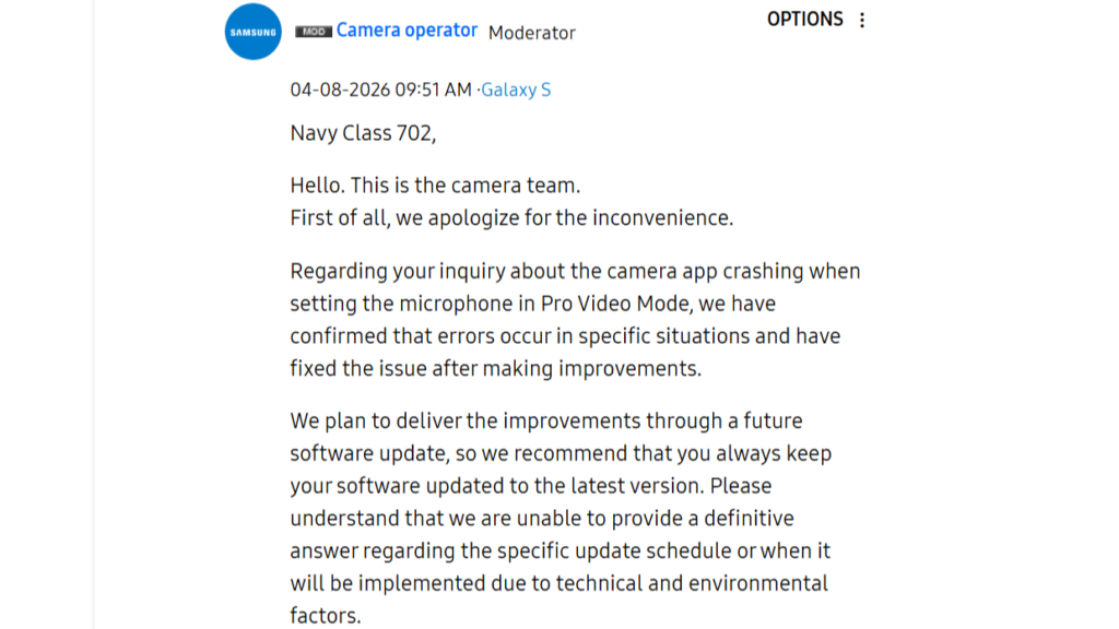 Galaxy S22 Camera Pro Mode Issue