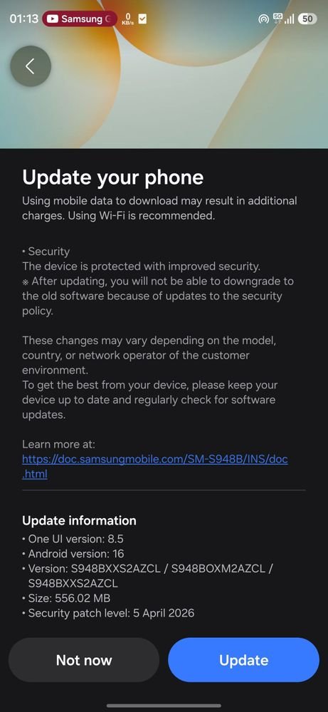 Galaxy S26 April 2026 Update