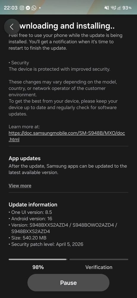 Galaxy S26 Second April 2026 Update