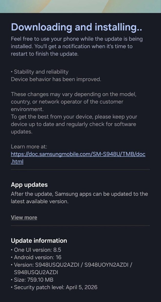 Galaxy S26 Ultra Second Update