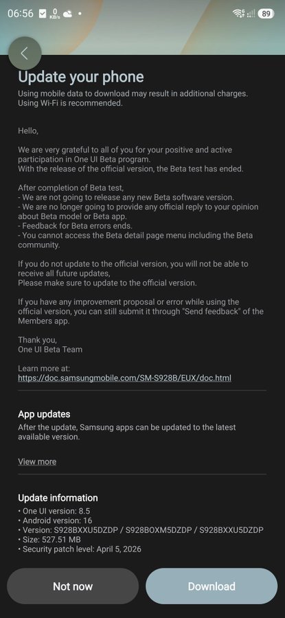 Galaxy S24 Stable One UI 8.5 Update